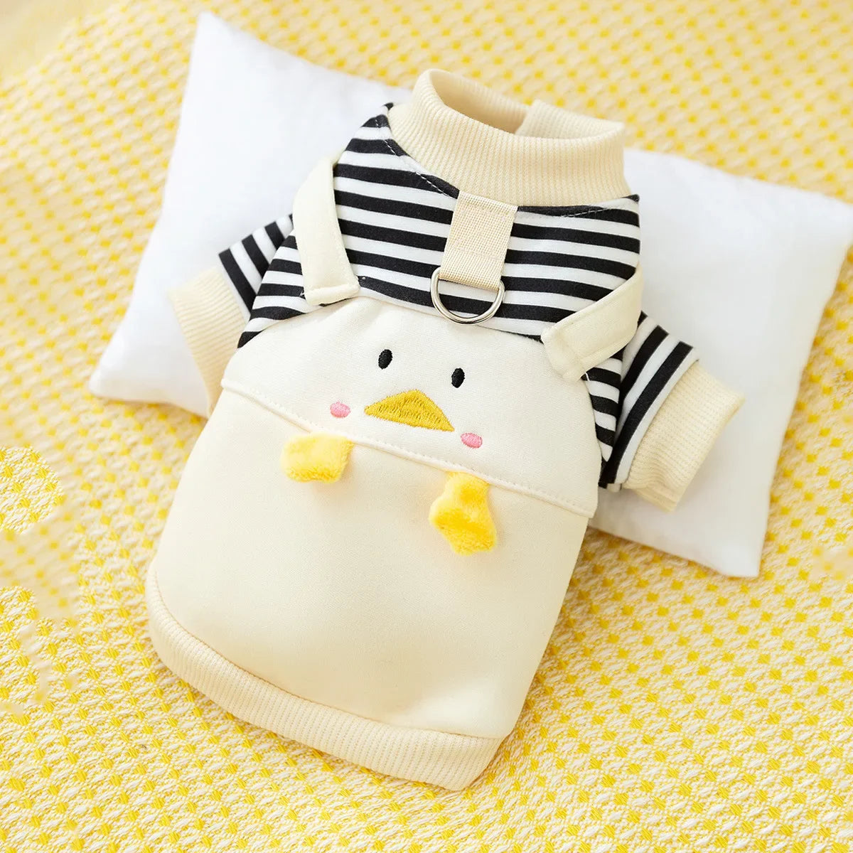 Autumn and Winter Cute Little Penguin Striped Cartoon Suspender Two Leg Hoodie Cat Plush Pet Teddy Clothes Puppy Clothes