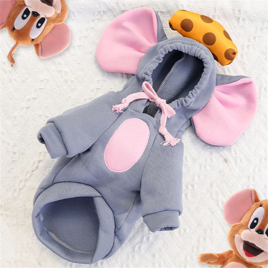 Pet Cosplay Costume Mouse Thicken Funny Pet Dog Clothes Winter Warm Dog Clothing Hoodies Sweatshirt For Small Medium Dogs And Cu