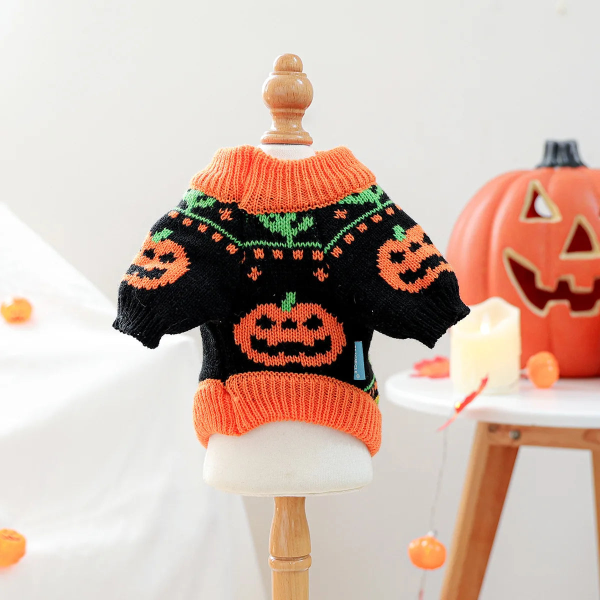 Autumn Winter Halloween Pet Clothes Warm Knitted Cute Orange Pumpkin Pattern Outfit For Small Dogs Cats Sweater Party Costume