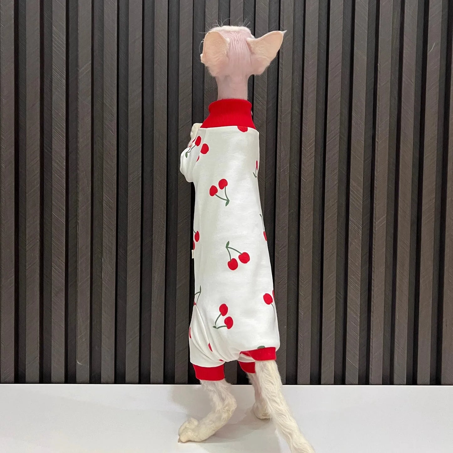 Cartoon quadruple cherry print hairless cat clothes sphynx cat devon all inclusive lint sleeved cat clothes
