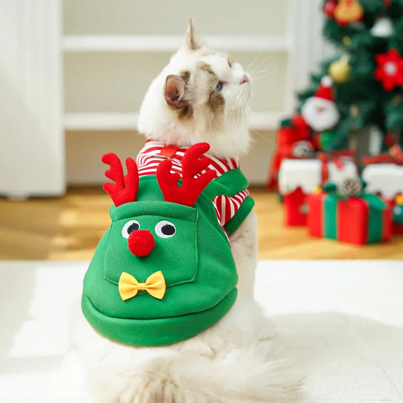Christmas Elk Warm Jumpsuits Winter Fleece Pet Overalls for Small Medium Dogs Cats Clothes Puppy Pajamas Christmas Teddy Outfit