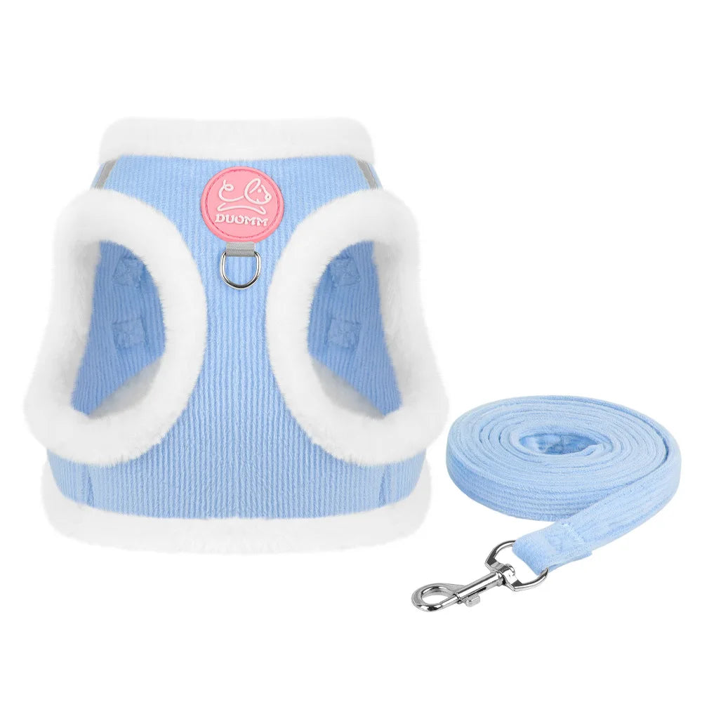Cat Winter Small Dog Harness Leash Rabbit Plush Reflective Pet Harness Vest-Style Puppy Outdoor Dog Lead Walking Cat Windproof