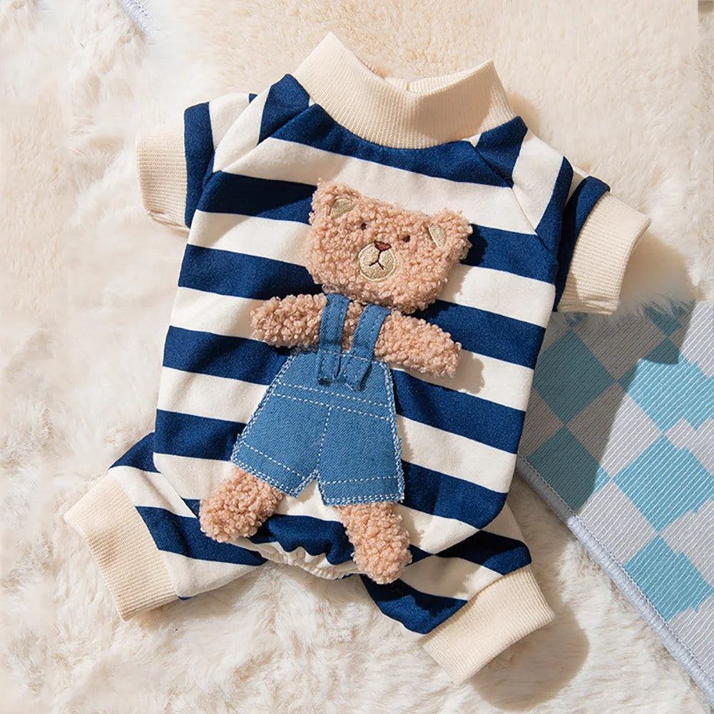 Kawaii Pet Clothes for Spring Summer Autumn Medium Small Cat Pet Cat Striped Jumpsuit Cute Cartoon Pattern Kitten Romper Pyjama