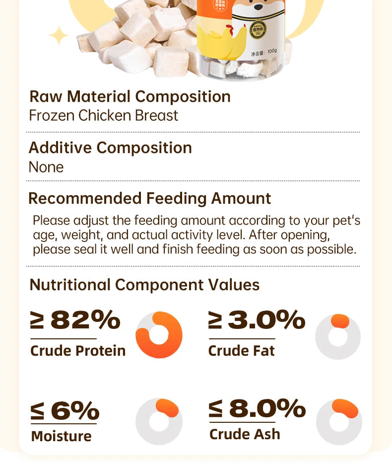 chanbuni Dog Snack Dog Feeding Snacks Dogs Dog Food Pet Treats Chicken Breast Cubes Raw Flesh and Blood Protein Nutrition 100g