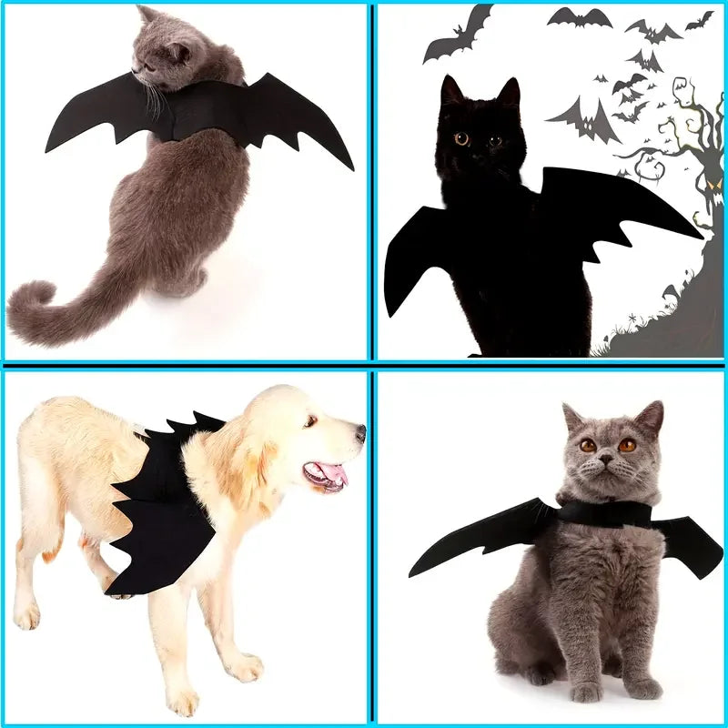 Halloween Pet Costume Bat Wings with Bell Chest Back Strap Dog Cat Clothes for Party Cosplay Holiday Decoration Use