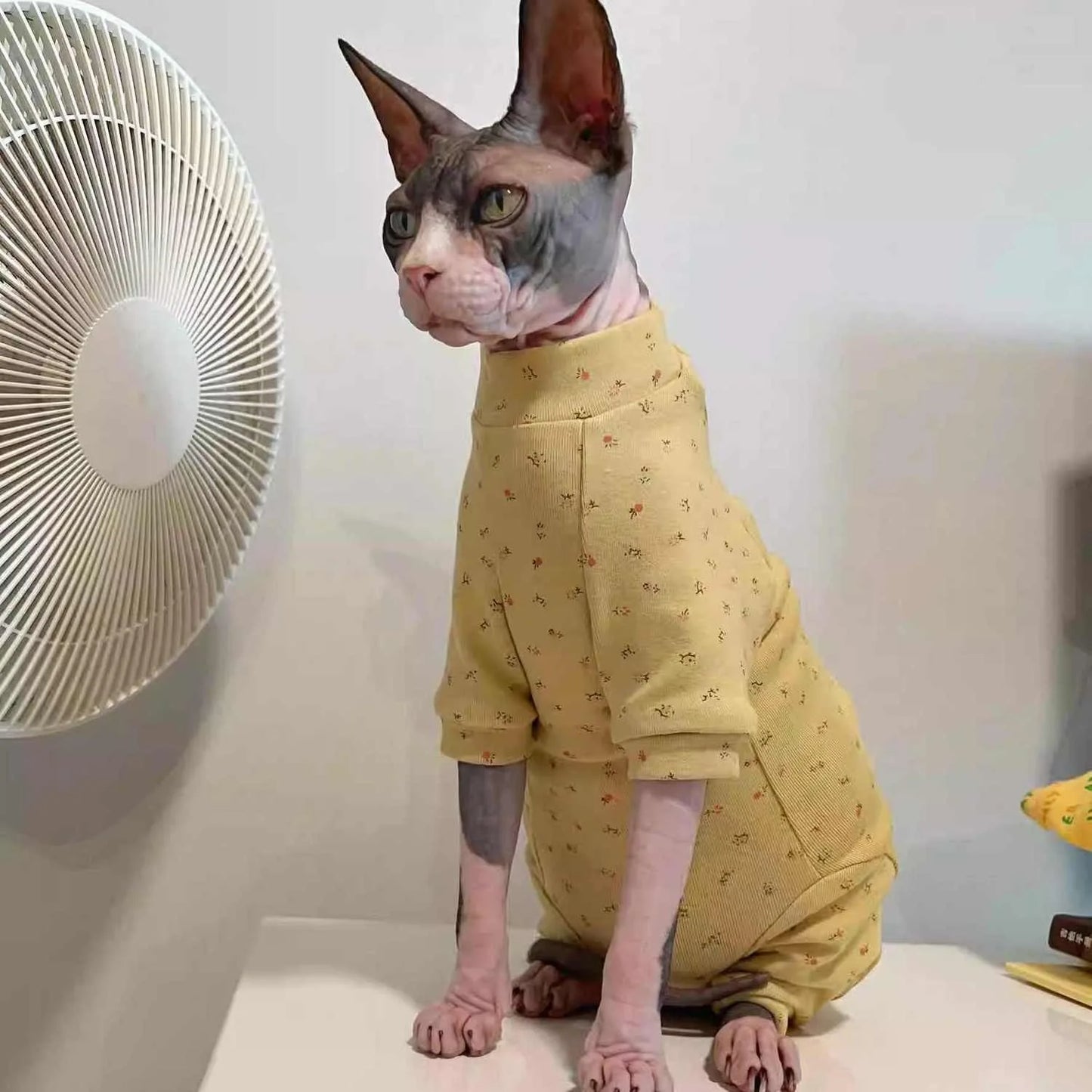 Soft Cotton Coat for Sphynx Spring Floral Jumpsuit for Hairless Cat 4-Legged Sweatshirt for Kittens Autumn Pajamas ForDevon Rex