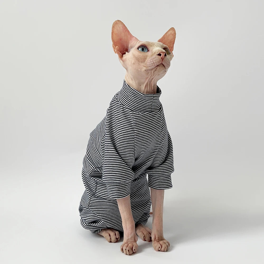 Sphynx Cat Clothes Leisure Stripe 4-legged Cotton Comfortable Hairless Cat Outfits Soft Winter Warm Devon Kornish Cat Clothes