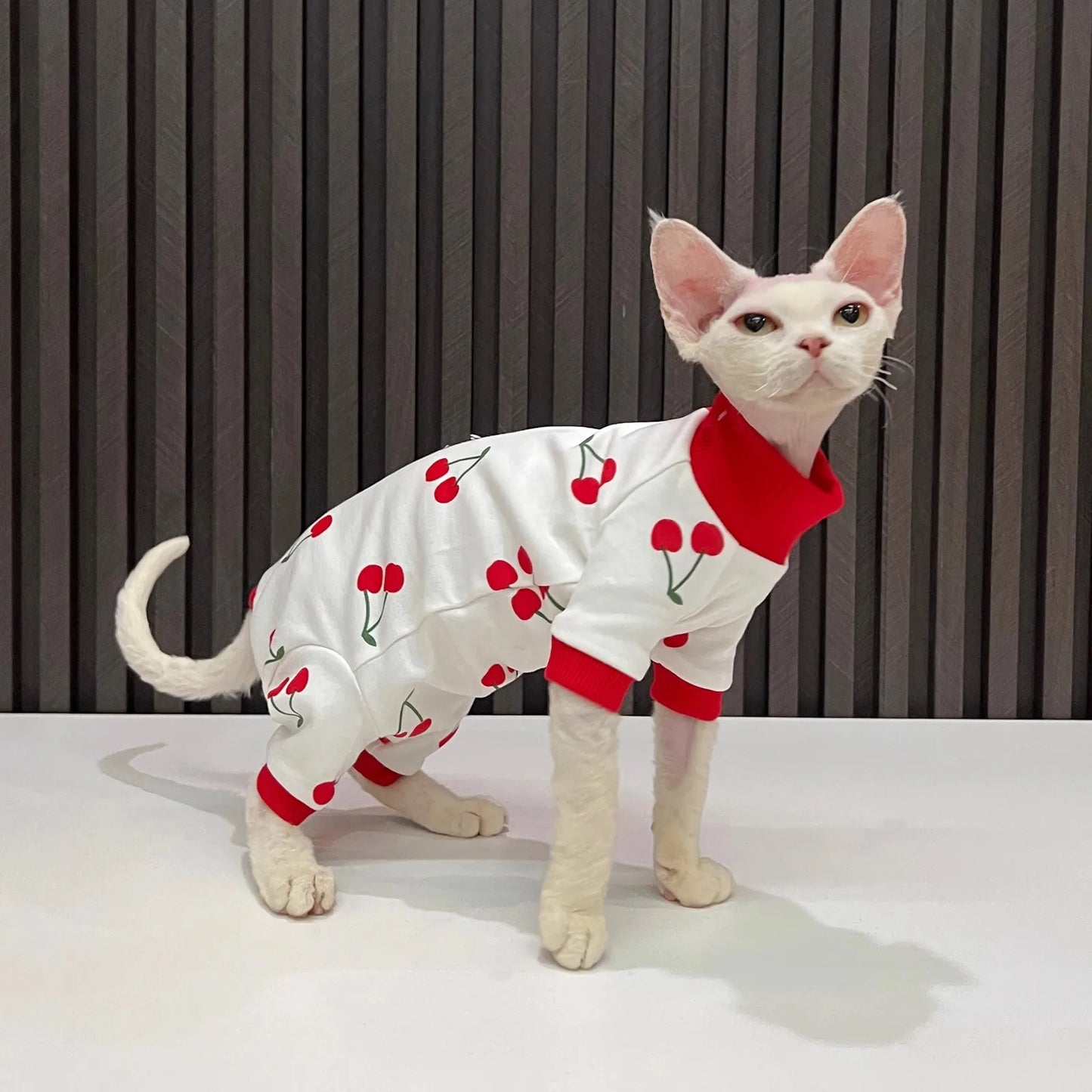 Cartoon quadruple cherry print hairless cat clothes sphynx cat devon all inclusive lint sleeved cat clothes