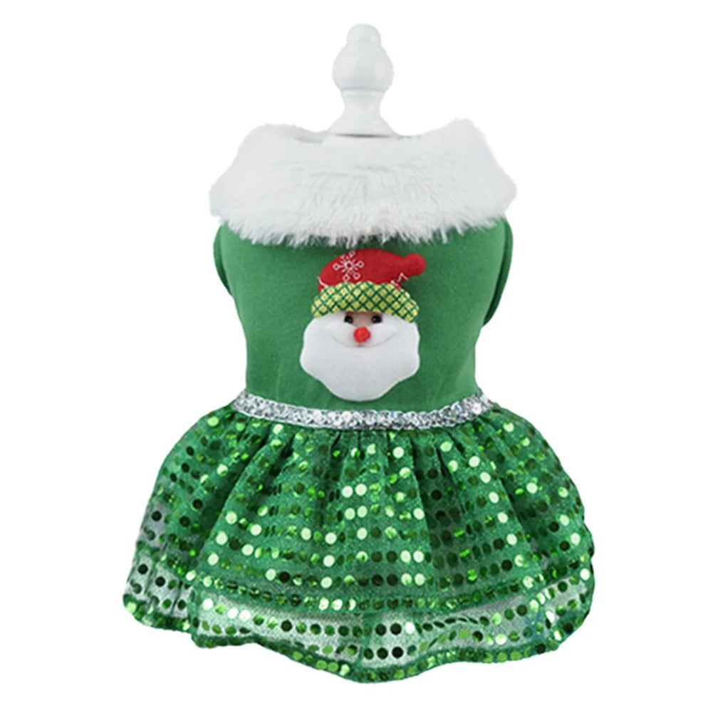 Christmas Bling Dog Dress Puppy Holiday Thermal Clothes Christmas Theme Dog Dress Outfit Christmas Dress Up Supplies