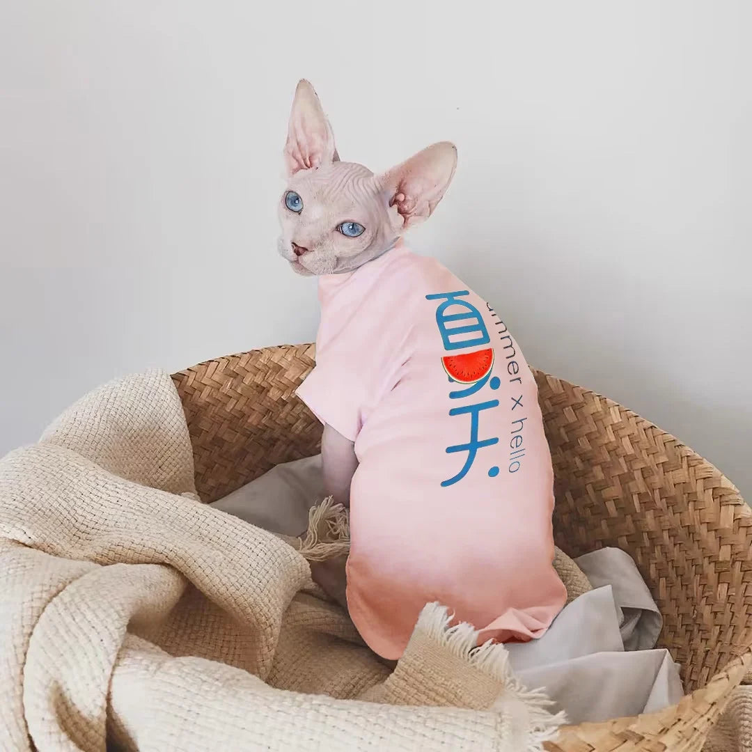 Hairless Cat Clothes Breathable Cotton Summer Beautiful Thin Cat Vest for Sphynx,Devon Rex ,Cornish, Small Cats and Dogs