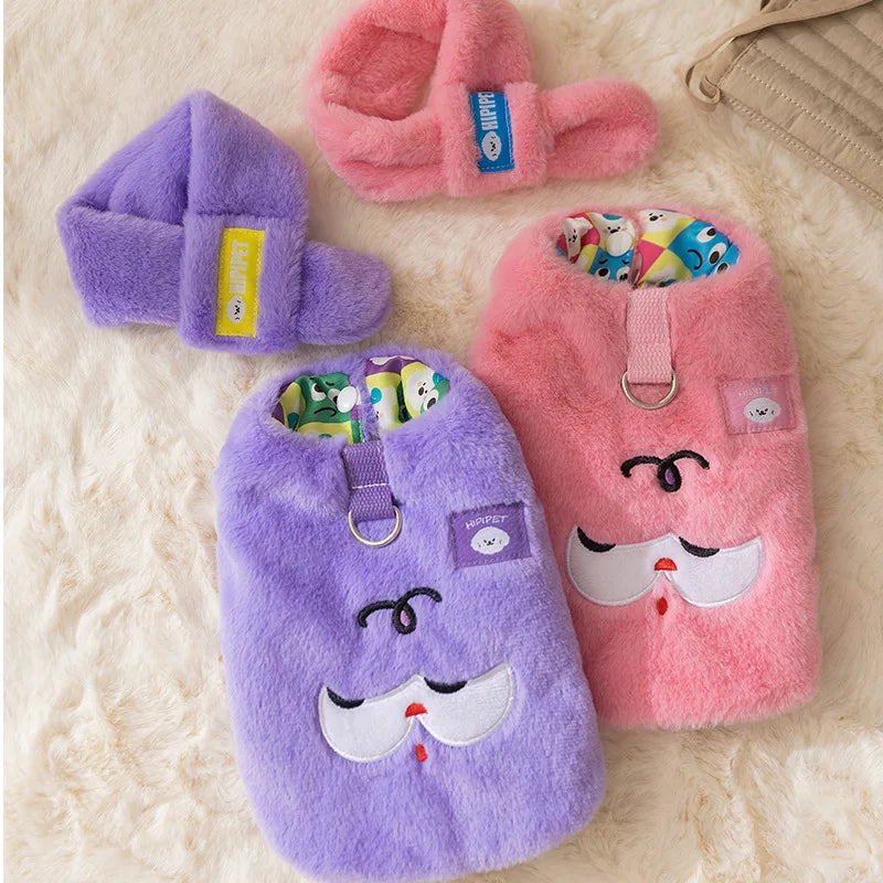 Christmas Halloween Meme Two Legged Sweater for Puppy Kitty Pet Winter Outfit for Small Dogs Cats New Year Vest with Scarf