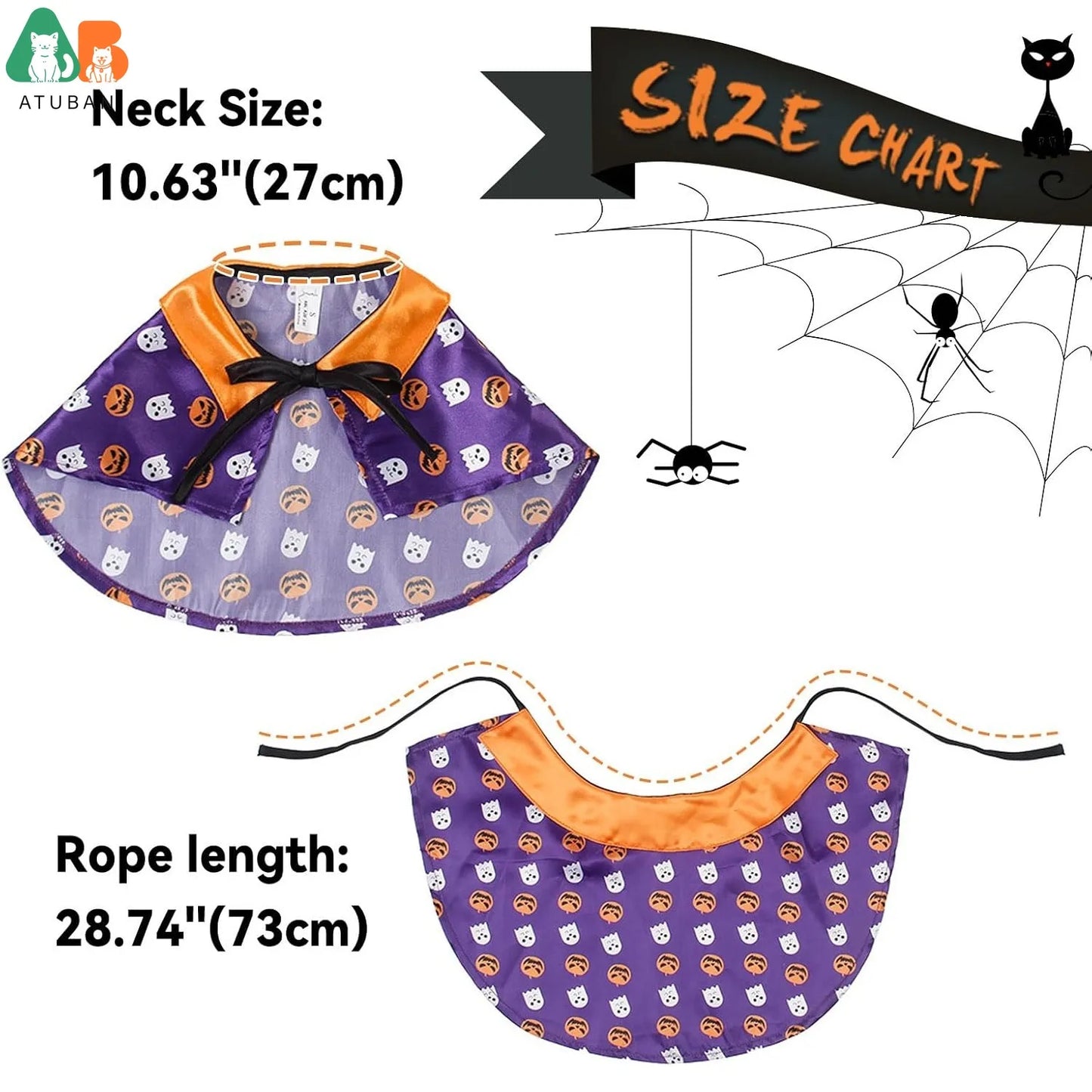 ATUBAN Cat Halloween Costumes,Wizard Cloak Vampire Cat Apparel,Small Dog Witch Clothes Cosplay Outfit for Halloween Themed Party
