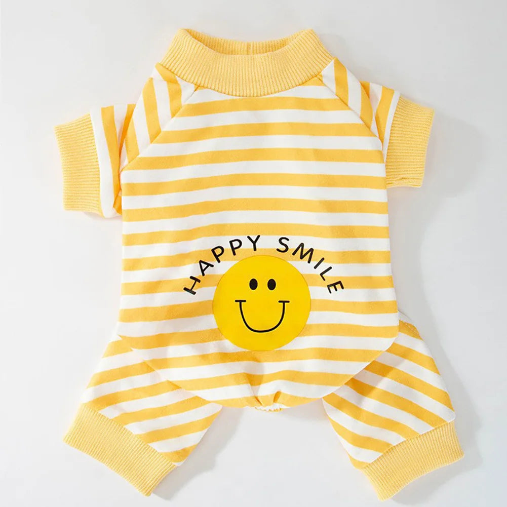 Kawaii Pet Clothes for Spring Summer Autumn Medium Small Cat Pet Cat Striped Jumpsuit Cute Cartoon Pattern Kitten Romper Pyjama