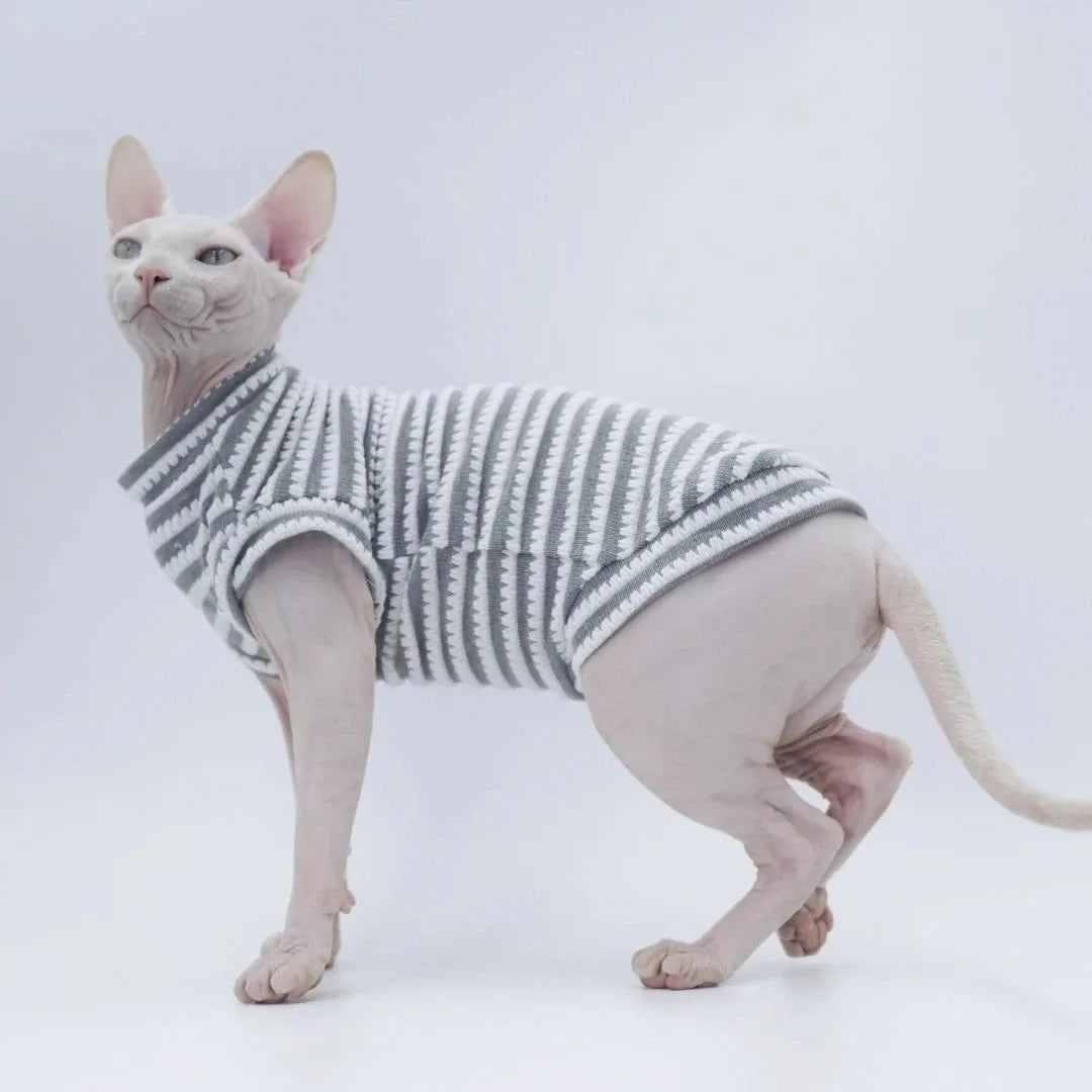 Cute Cat Clothes Summer Sphinx Striped Bottoming Shirt Kittens Vest For Sphynx Cat Breathable Pet Clothing DovenRex Costume