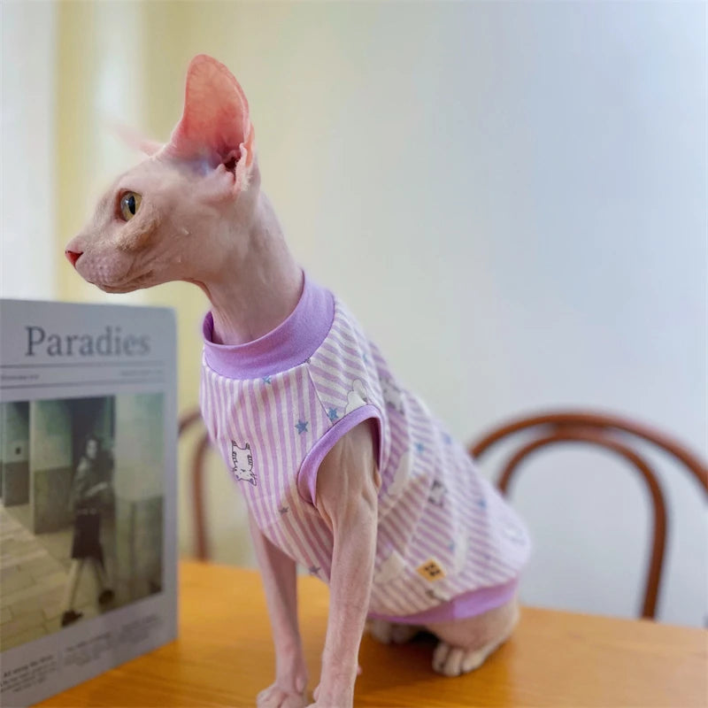 Sphyinx Cat Cotton Vest Animal Print Shirt Summer Spring Coat for Kittens Dogs Devon Rex Soft Sleeveless Jumpsuit Cat Supplies