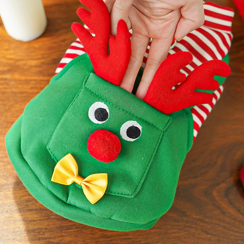 Christmas Elk Warm Jumpsuits Winter Fleece Pet Overalls for Small Medium Dogs Cats Clothes Puppy Pajamas Christmas Teddy Outfit