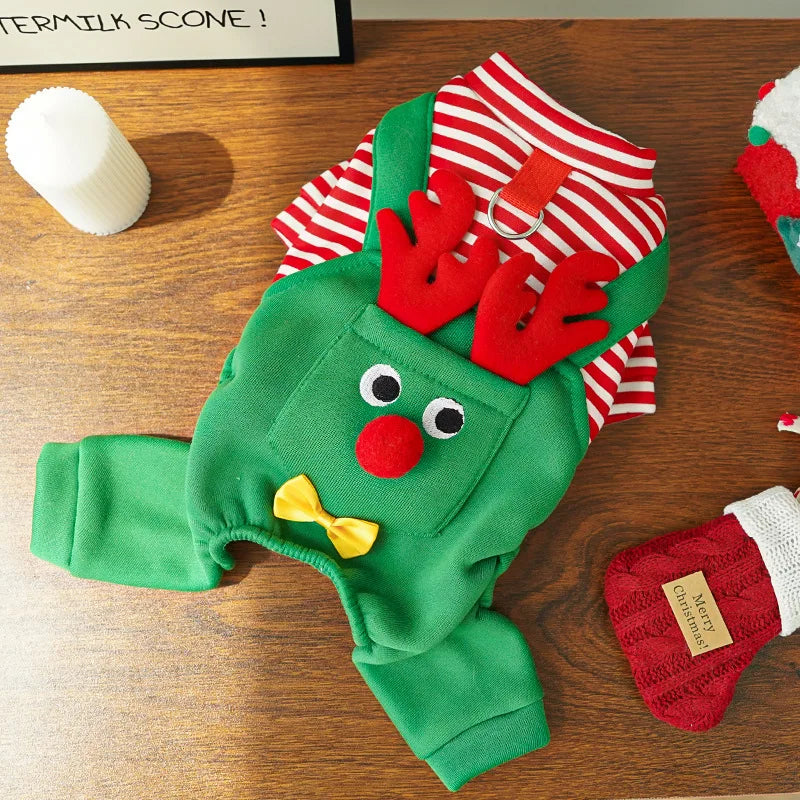 Christmas Elk Warm Jumpsuits Winter Fleece Pet Overalls for Small Medium Dogs Cats Clothes Puppy Pajamas Christmas Teddy Outfit