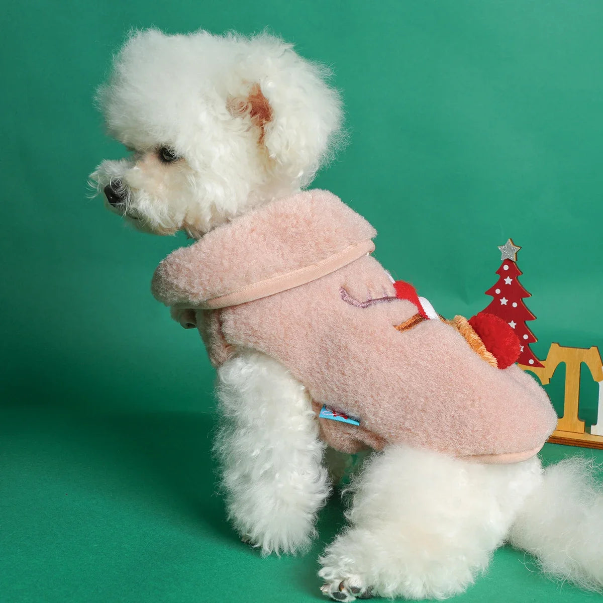 Christmas Pink Elk Three-dimensional Red Nose Pet Clothes Dog Cat Autumn and Winter Thickened Warm Sleeveless Coat
