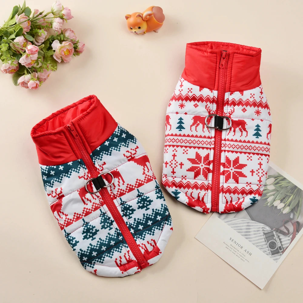 Winter Dog Clothes For Small Medium Dogs Coat Cats Jacket Christmas Tree Print Pet Outfits Windproof Chihuahua Yorkshire Costume