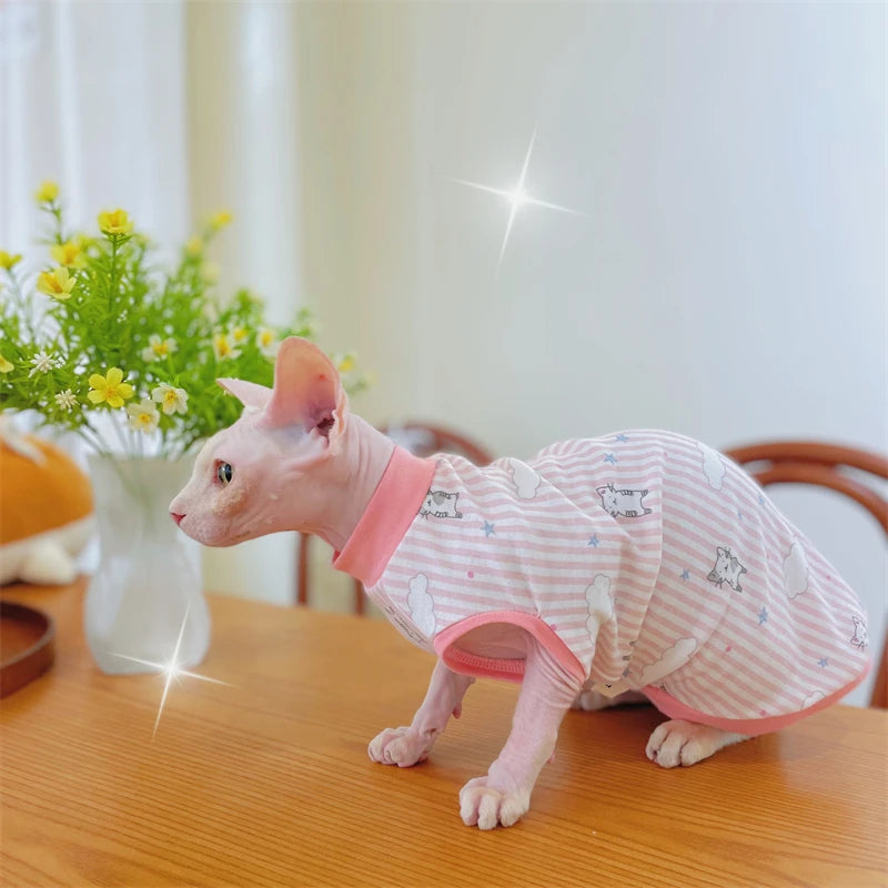 Sphyinx Cat Cotton Vest Animal Print Shirt Summer Spring Coat for Kittens Dogs Devon Rex Soft Sleeveless Jumpsuit Cat Supplies