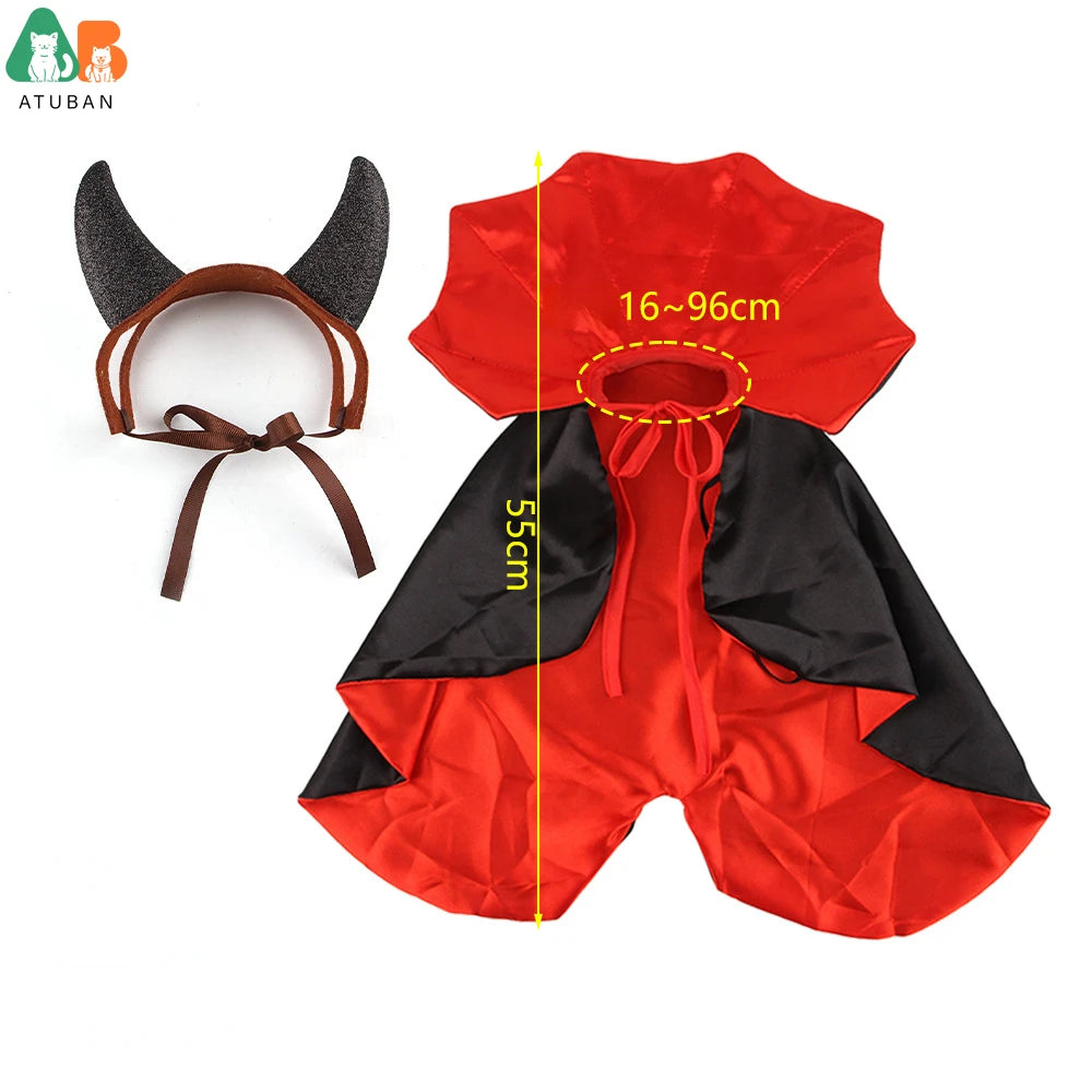 ATUBAN Halloween Pet Costume 2PC Cute Cat Dog Cosplay Devil Hat Headband Adjustable Vampire Cloak Funny Hair Hoop Cape for Cats