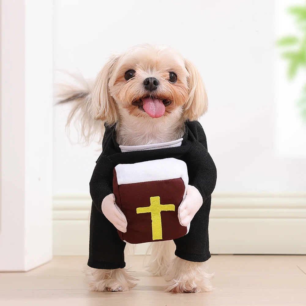 Cute Cat Cosplay Costumes Funny Bible Cross Print Halloween Dress Up Kitten Clothes Christ Jesus Pet Costume for Small Big Dogs