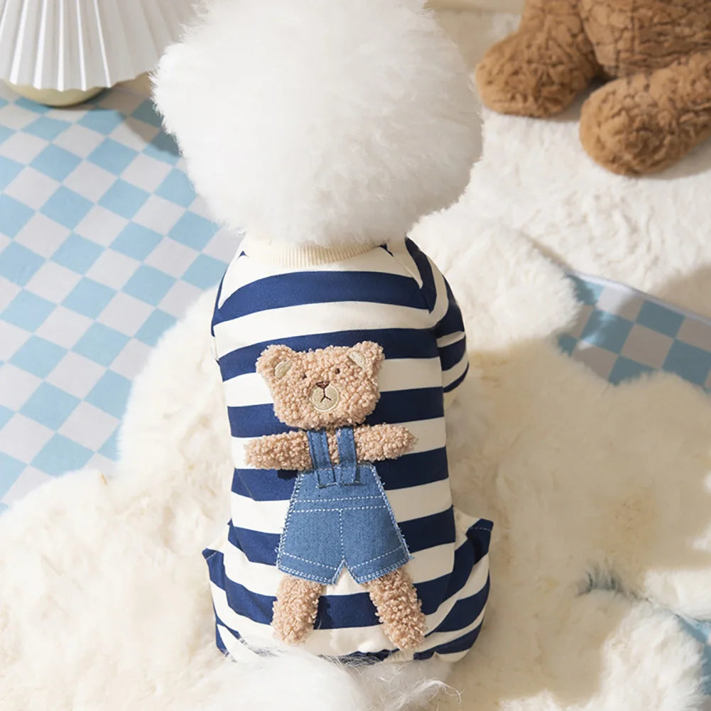 Kawaii Pet Clothes for Spring Summer Autumn Medium Small Cat Pet Cat Striped Jumpsuit Cute Cartoon Pattern Kitten Romper Pyjama