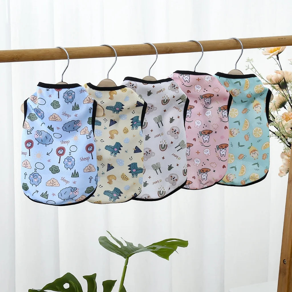Cartoon Cute Pet Dog Costume Print Dog Sweatshirt Breathable Chihuahua Teddy Tank Top XS-2XL