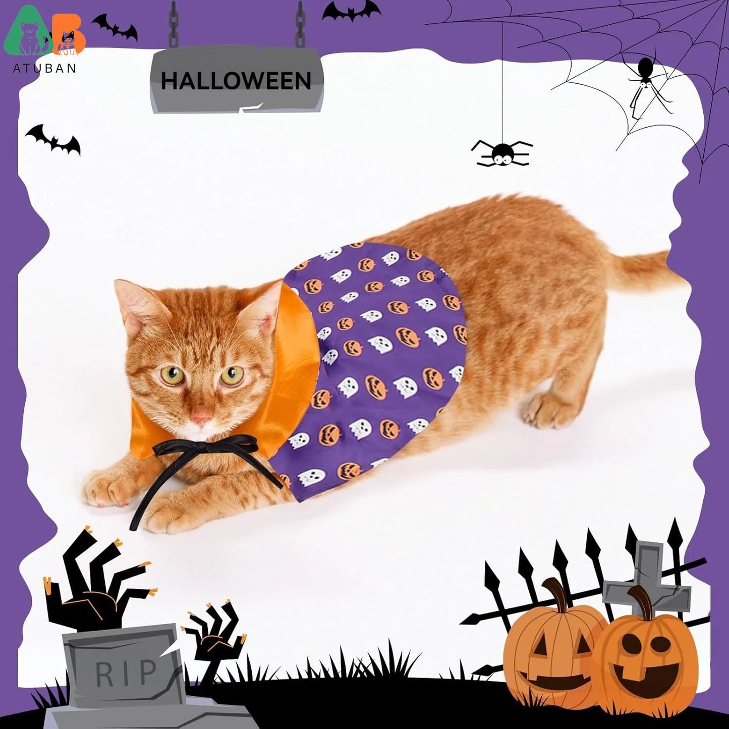 ATUBAN Cat Halloween Costumes,Wizard Cloak Vampire Cat Apparel,Small Dog Witch Clothes Cosplay Outfit for Halloween Themed Party