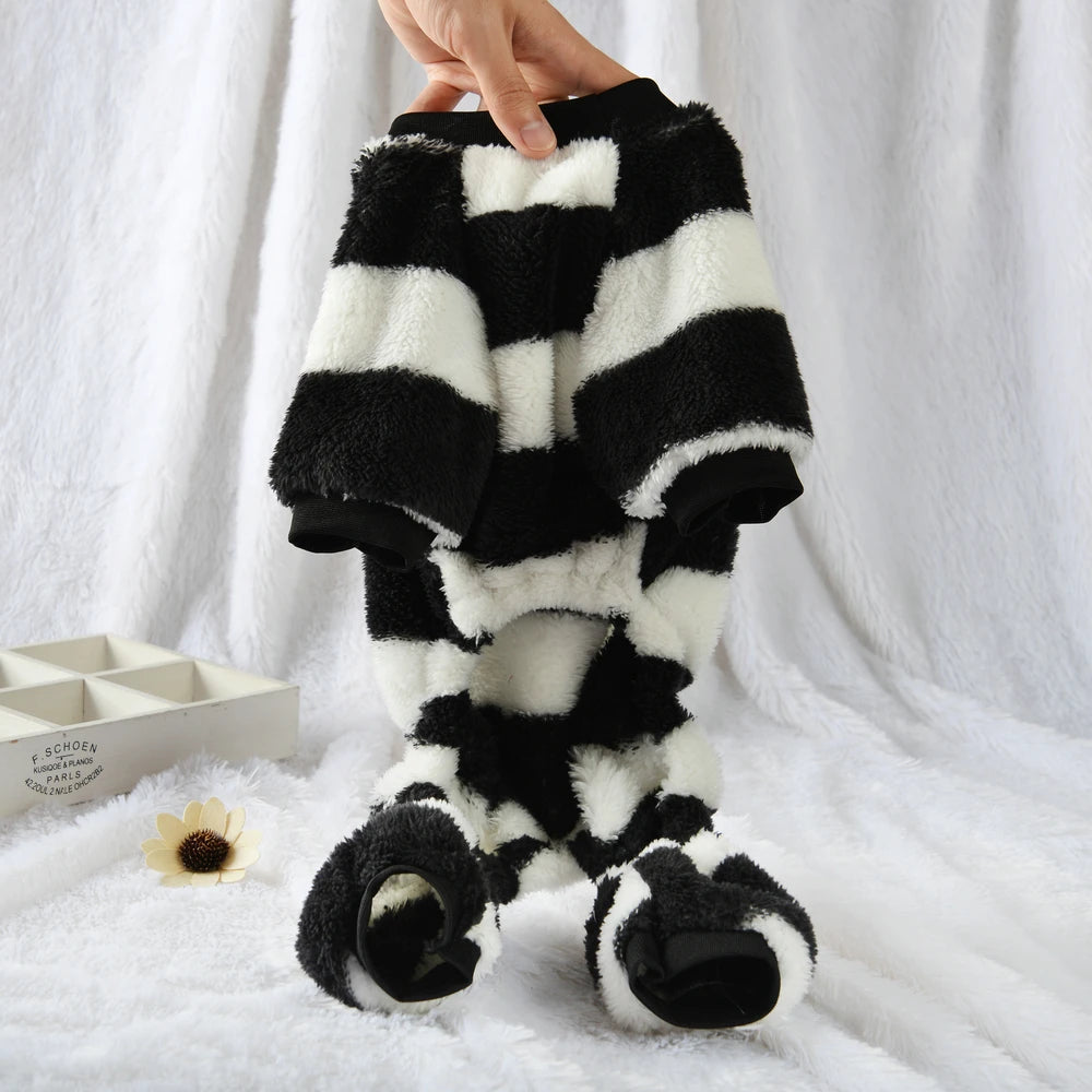 Soft Cozy Dog Clothes For Small Dogs Cat Stripe Fleece Winter Warm Puppy Sweatshirts Jumpsuit Chihuahua Pug Puppy Hooded Coat
