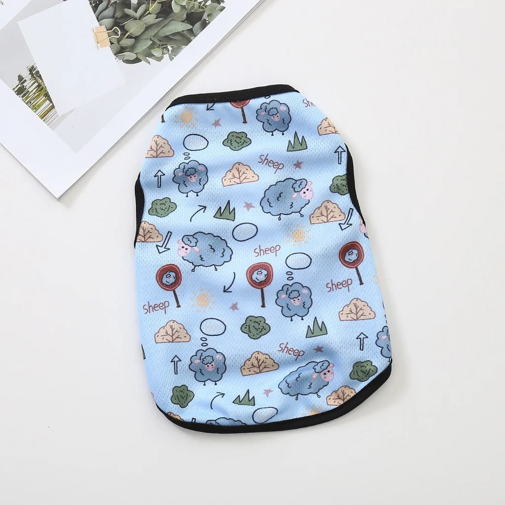 Cartoon Cute Pet Dog Costume Print Dog Sweatshirt Breathable Chihuahua Teddy Tank Top XS-2XL