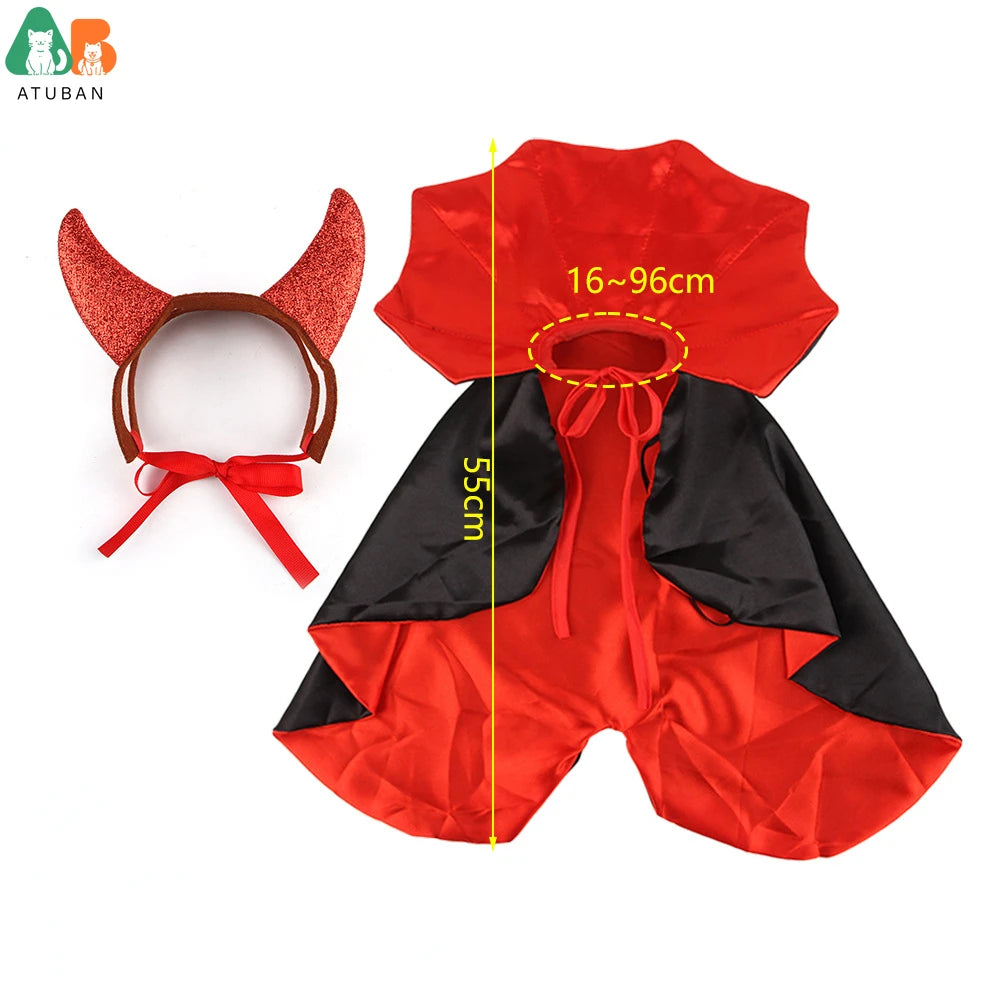 ATUBAN Halloween Pet Costume 2PC Cute Cat Dog Cosplay Devil Hat Headband Adjustable Vampire Cloak Funny Hair Hoop Cape for Cats