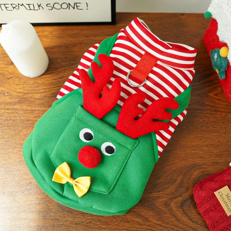 Christmas Elk Warm Jumpsuits Winter Fleece Pet Overalls for Small Medium Dogs Cats Clothes Puppy Pajamas Christmas Teddy Outfit