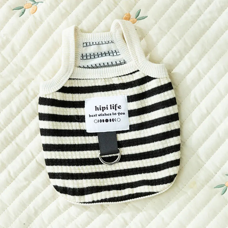 Dog Vest Puppy Clothes Summer Pet Clothing Cotton Bear Print T-Shirt Striped Dog Shirt Chihuahua Korean Style Girls Dog Costume