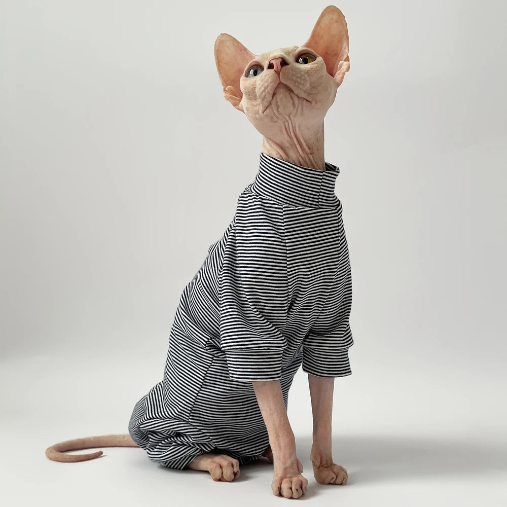 Sphynx Cat Clothes Leisure Stripe 4-legged Cotton Comfortable Hairless Cat Outfits Soft Winter Warm Devon Kornish Cat Clothes