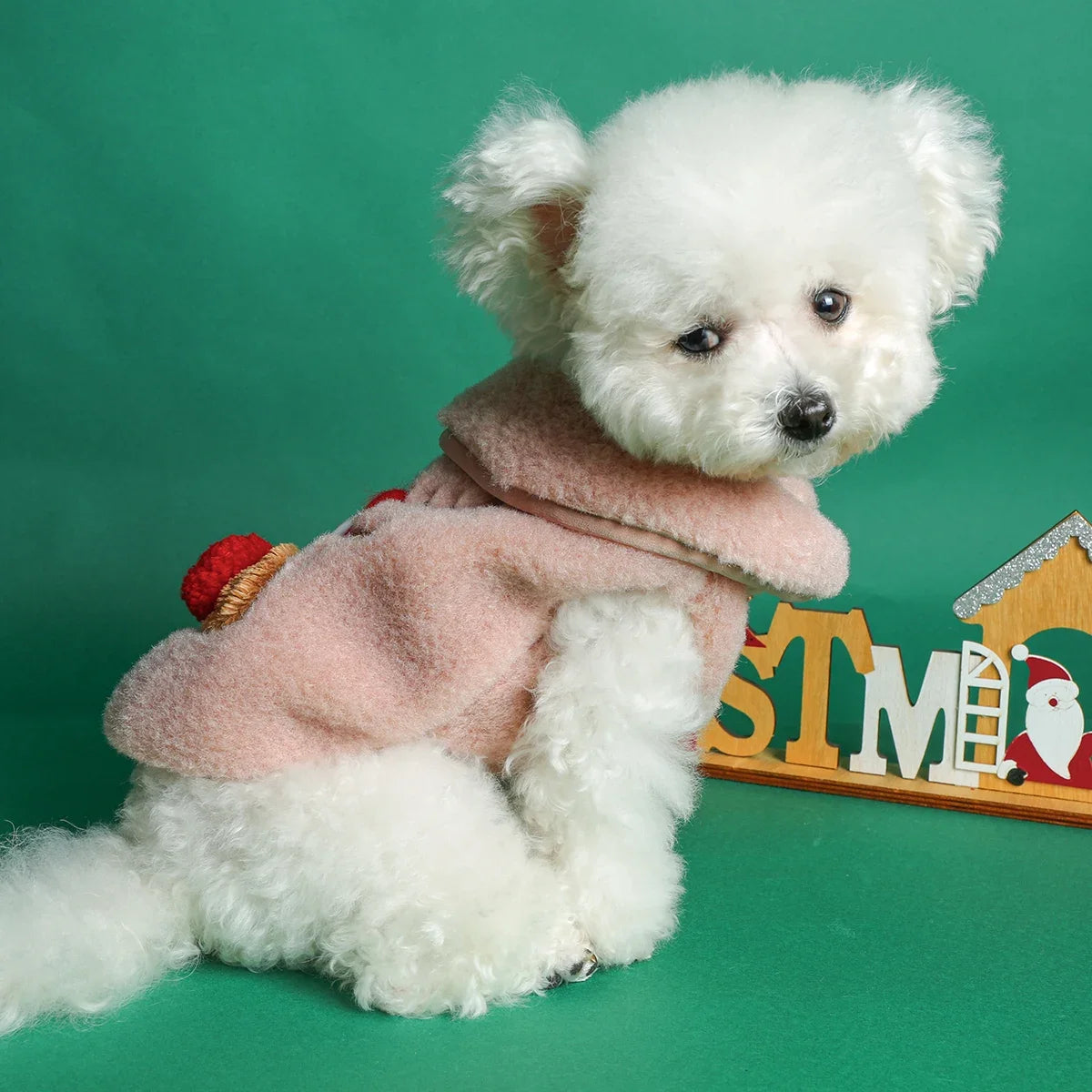Christmas Pink Elk Three-dimensional Red Nose Pet Clothes Dog Cat Autumn and Winter Thickened Warm Sleeveless Coat