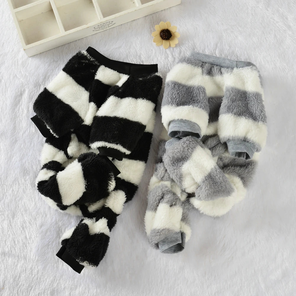 Soft Cozy Dog Clothes For Small Dogs Cat Stripe Fleece Winter Warm Puppy Sweatshirts Jumpsuit Chihuahua Pug Puppy Hooded Coat