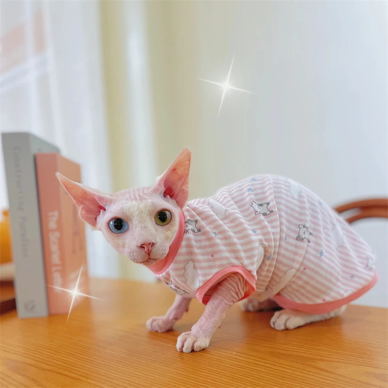 Sphyinx Cat Cotton Vest Animal Print Shirt Summer Spring Coat for Kittens Dogs Devon Rex Soft Sleeveless Jumpsuit Cat Supplies