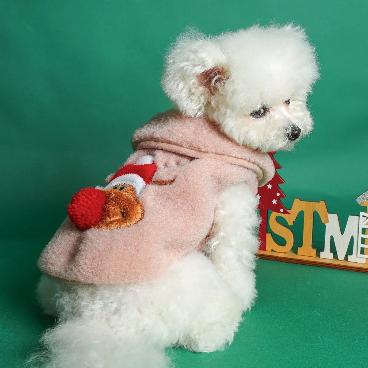 Christmas Pink Elk Three-dimensional Red Nose Pet Clothes Dog Cat Autumn and Winter Thickened Warm Sleeveless Coat