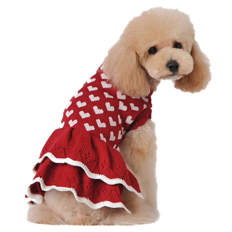New Christmas Pet Cat Puppy Clothes for Small Dogs Pet Cat Teddy Costume Red Love Dog Sweater Pet Costume