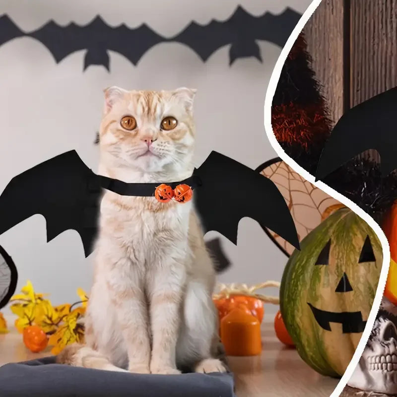 Halloween Pet Costume Bat Wings with Bell Chest Back Strap Dog Cat Clothes for Party Cosplay Holiday Decoration Use