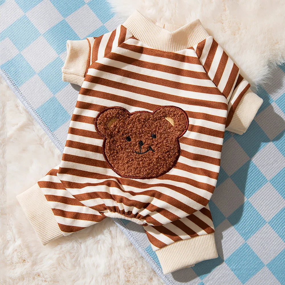 Kawaii Pet Clothes for Spring Summer Autumn Medium Small Cat Pet Cat Striped Jumpsuit Cute Cartoon Pattern Kitten Romper Pyjama