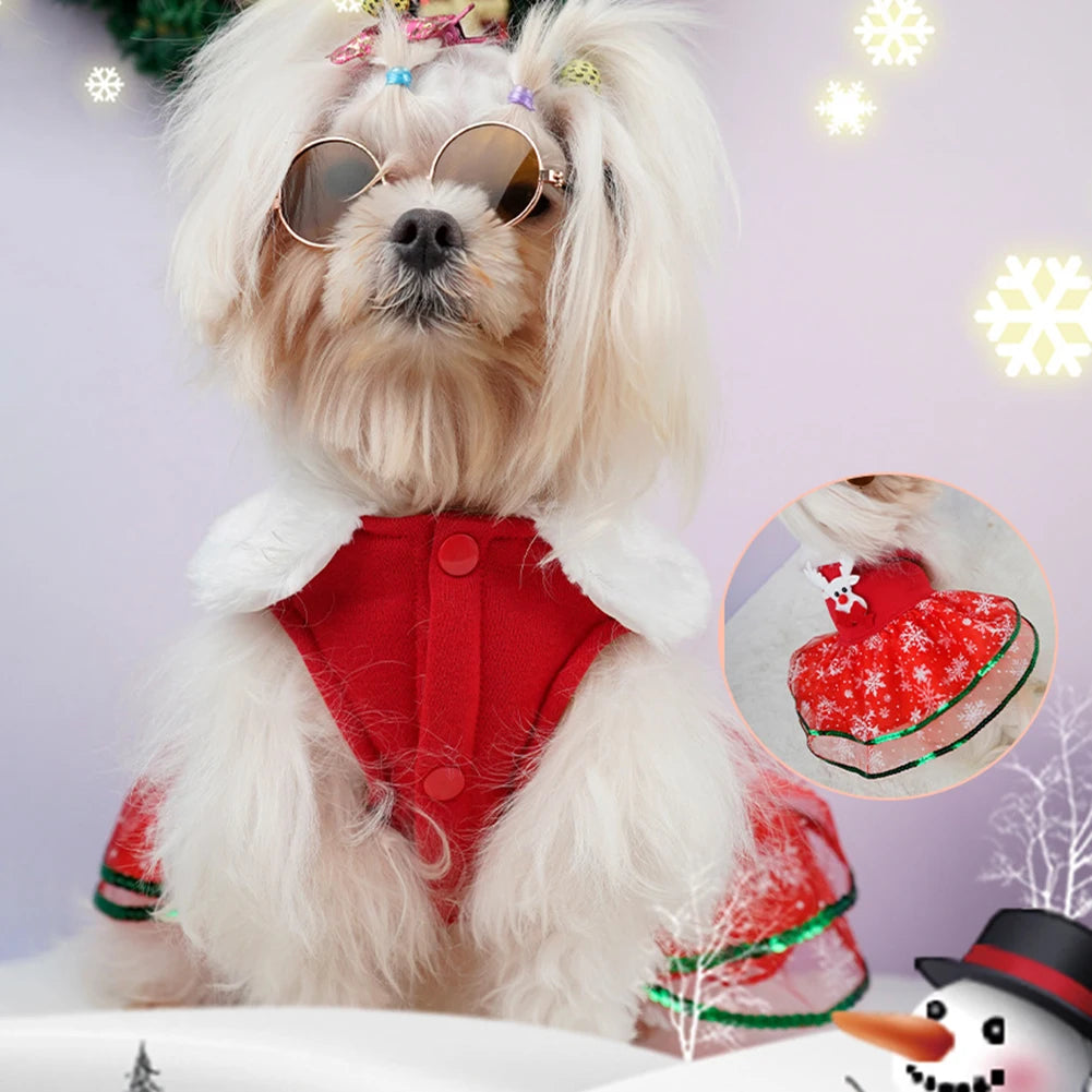 Christmas Bling Dog Dress Puppy Holiday Thermal Clothes Christmas Theme Dog Dress Outfit Christmas Dress Up Supplies