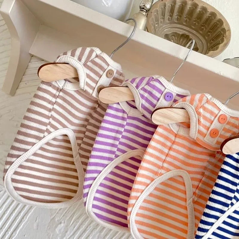 Dog Vest Puppy Clothes Summer Pet Clothing Cotton Bear Print T-Shirt Striped Dog Shirt Chihuahua Korean Style Girls Dog Costume