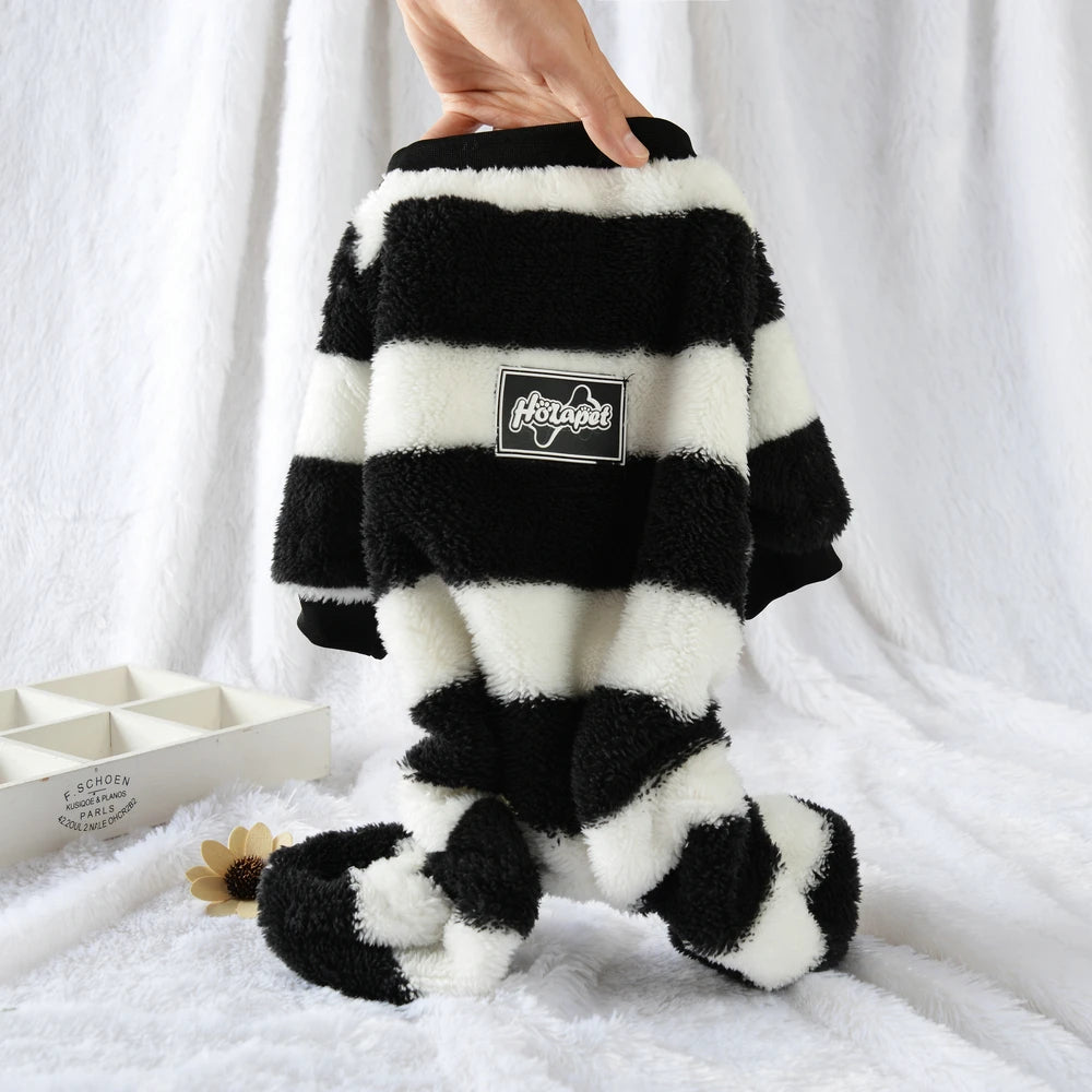 Soft Cozy Dog Clothes For Small Dogs Cat Stripe Fleece Winter Warm Puppy Sweatshirts Jumpsuit Chihuahua Pug Puppy Hooded Coat