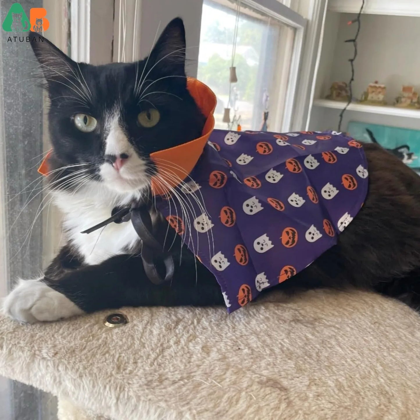 ATUBAN Cat Halloween Costumes,Wizard Cloak Vampire Cat Apparel,Small Dog Witch Clothes Cosplay Outfit for Halloween Themed Party
