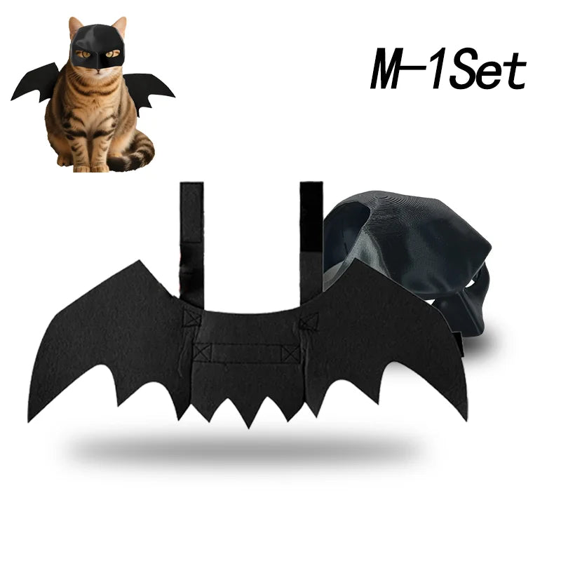 Halloween Pet Costume Bat Wings with Bell Chest Back Strap Dog Cat Clothes for Party Cosplay Holiday Decoration Use
