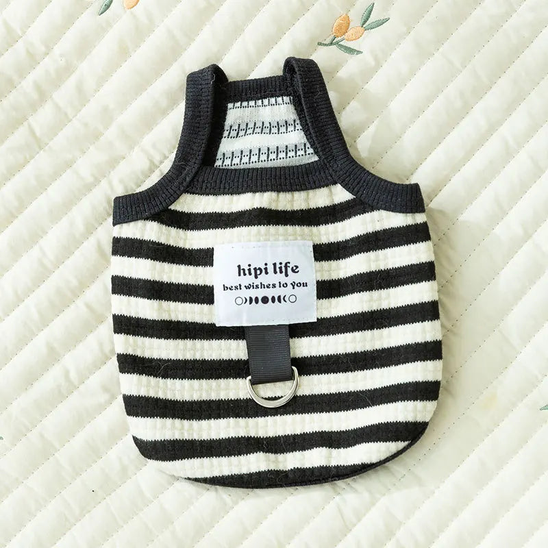 Dog Vest Puppy Clothes Summer Pet Clothing Cotton Bear Print T-Shirt Striped Dog Shirt Chihuahua Korean Style Girls Dog Costume