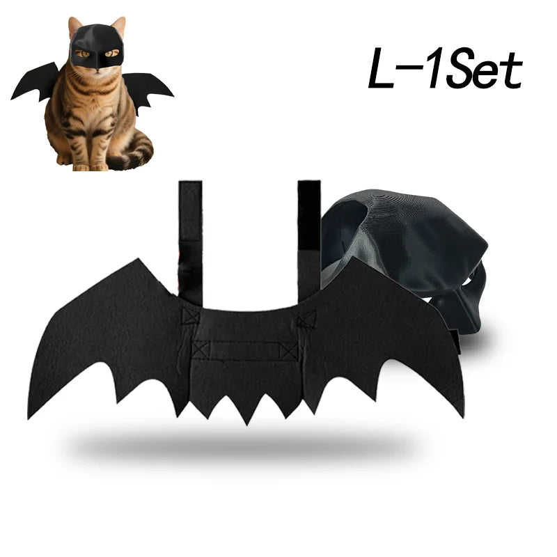 Halloween Pet Costume Bat Wings with Bell Chest Back Strap Dog Cat Clothes for Party Cosplay Holiday Decoration Use