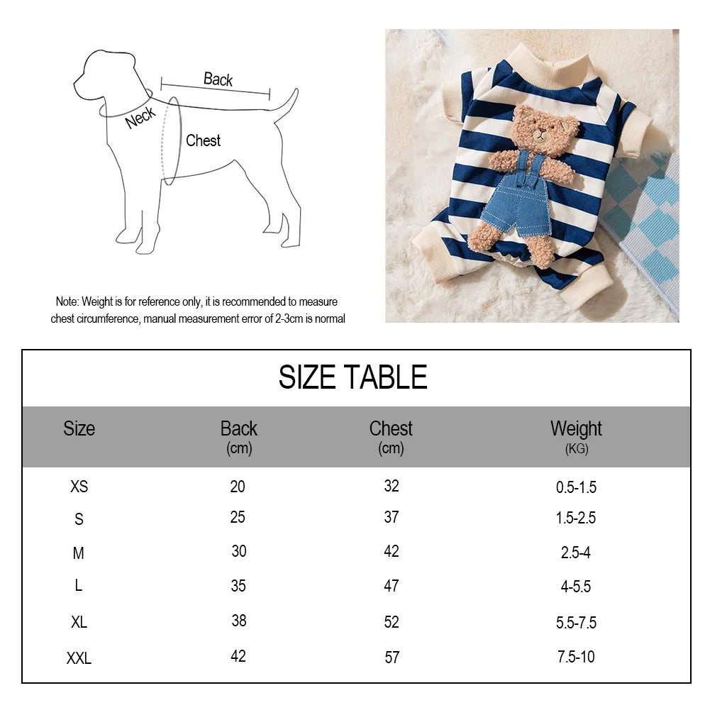 Kawaii Pet Clothes for Spring Summer Autumn Medium Small Cat Pet Cat Striped Jumpsuit Cute Cartoon Pattern Kitten Romper Pyjama